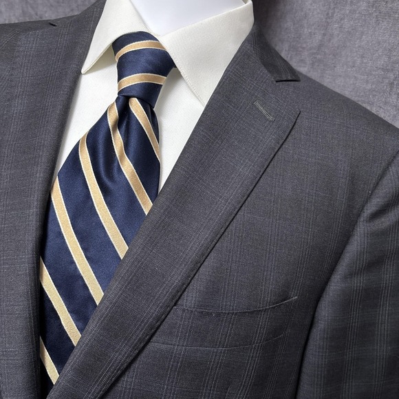 J Hilburn Sport Coat 42R Slim European Custom Gray Check Plaid Portugal Blazer